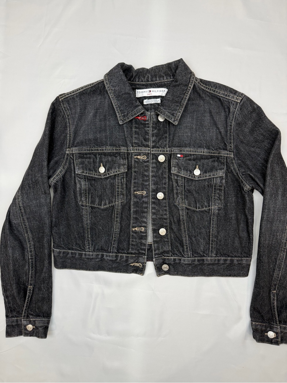 Authentic Vintage 2002 Tommy Hilfiger Cropped Denim Jacket - Y2K Faded Black